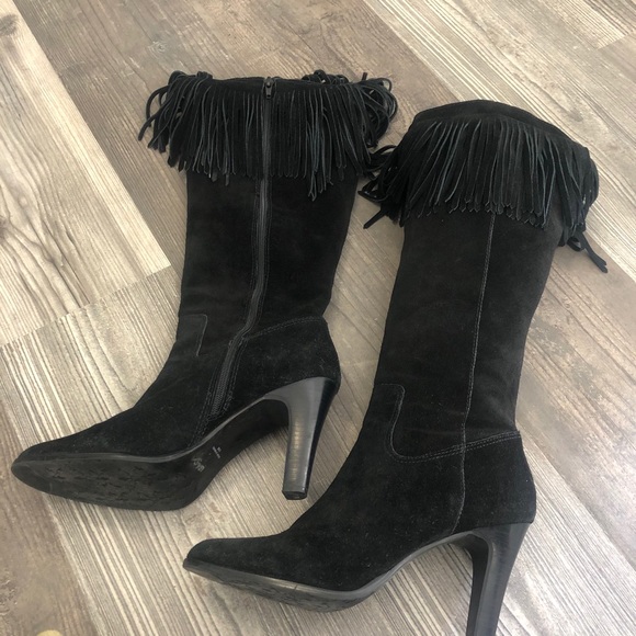 Matisse Shoes - Matisse Sioux Suede Fringed Heeled Black Boots 10